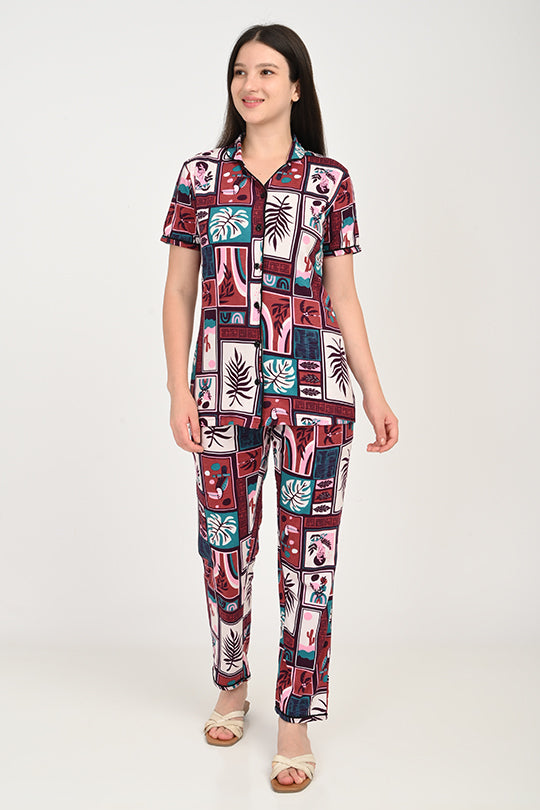 Anti Stain Cotton Maroon Pyjama-V2 Set