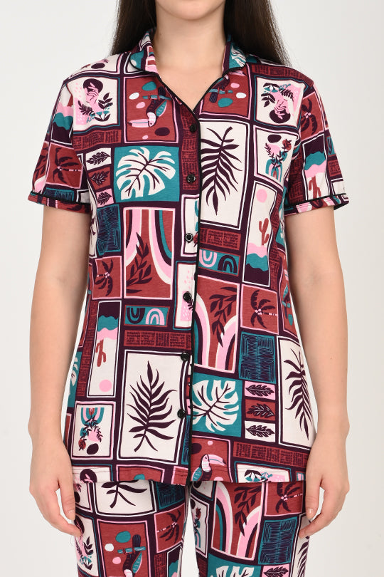 Anti Stain Cotton Maroon Pyjama-V2 Set