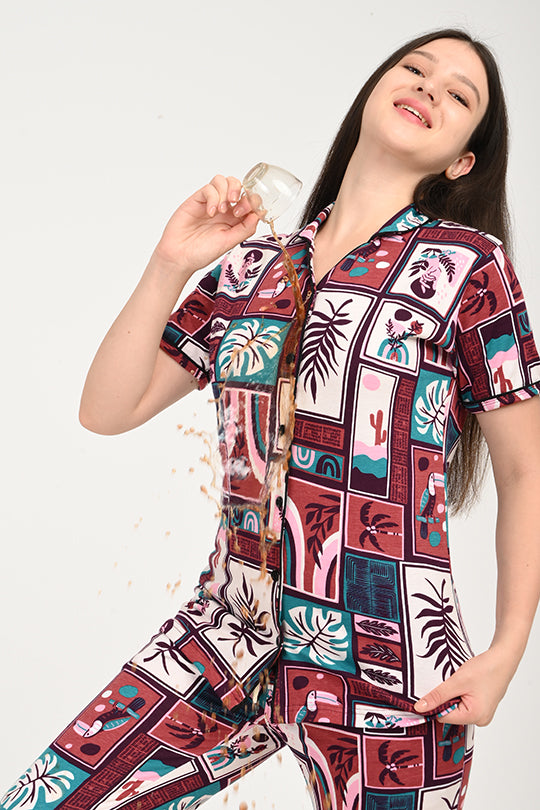 Anti Stain Cotton Maroon Pyjama-V2 Set