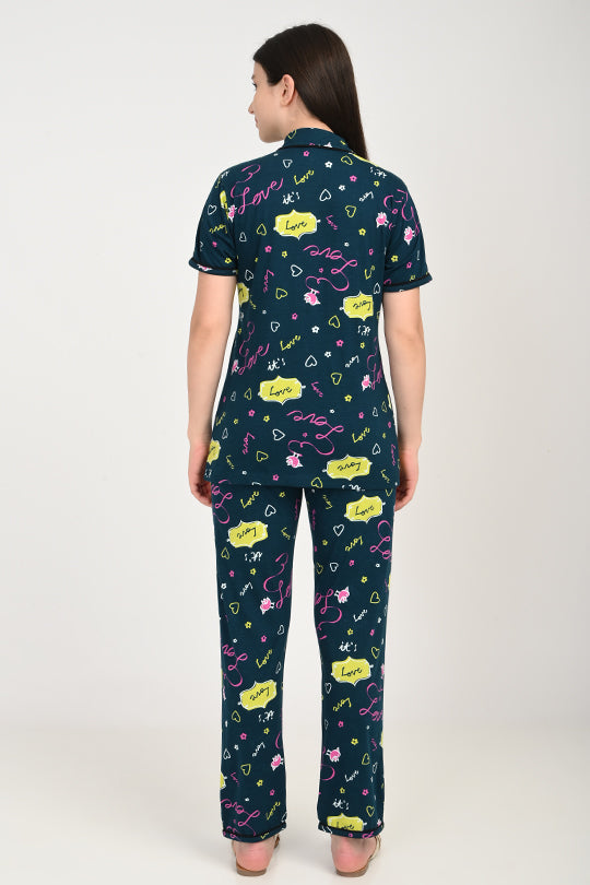 Anti Stain Cotton Dark Green Pyjama-V2 Set