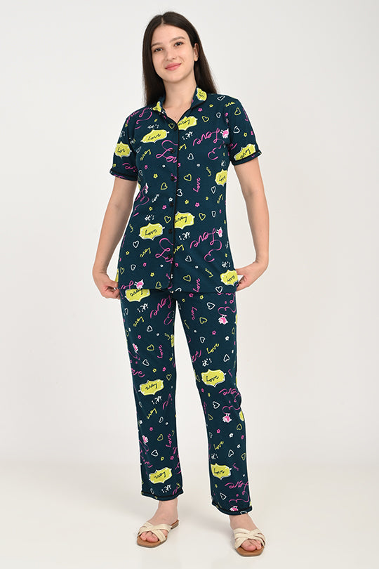 Anti Stain Cotton Dark Green Pyjama-V2 Set