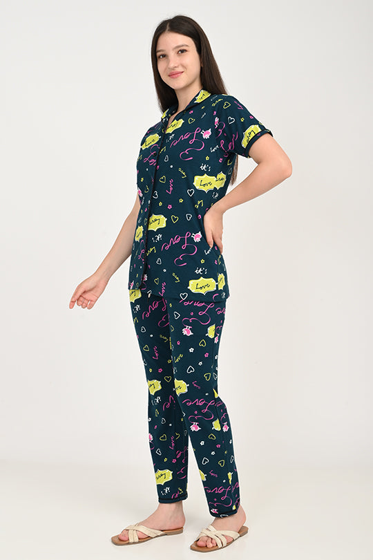 Anti Stain Cotton Dark Green Pyjama-V2 Set