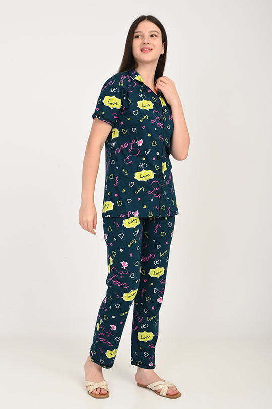 Anti Stain Cotton Dark Green Pyjama-V2 Set