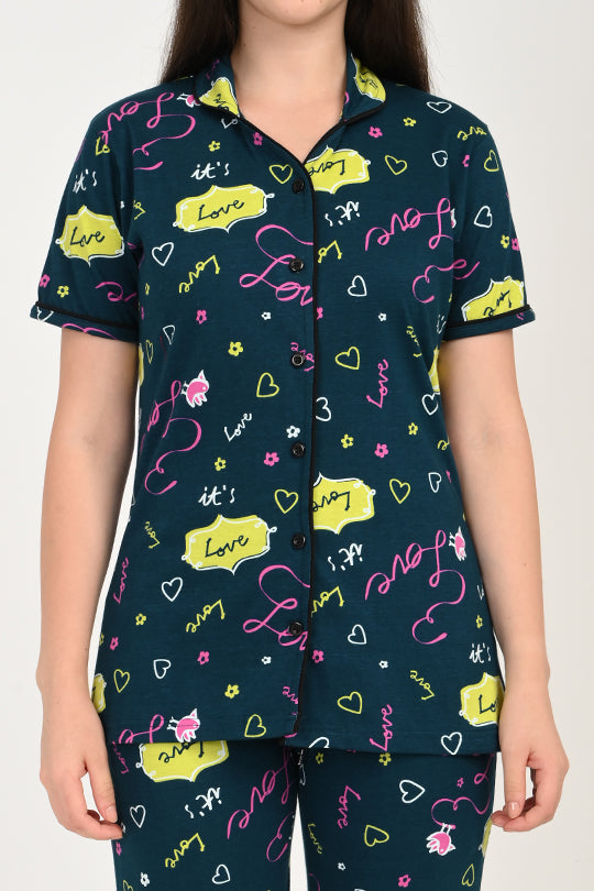 Anti Stain Cotton Dark Green Pyjama-V2 Set