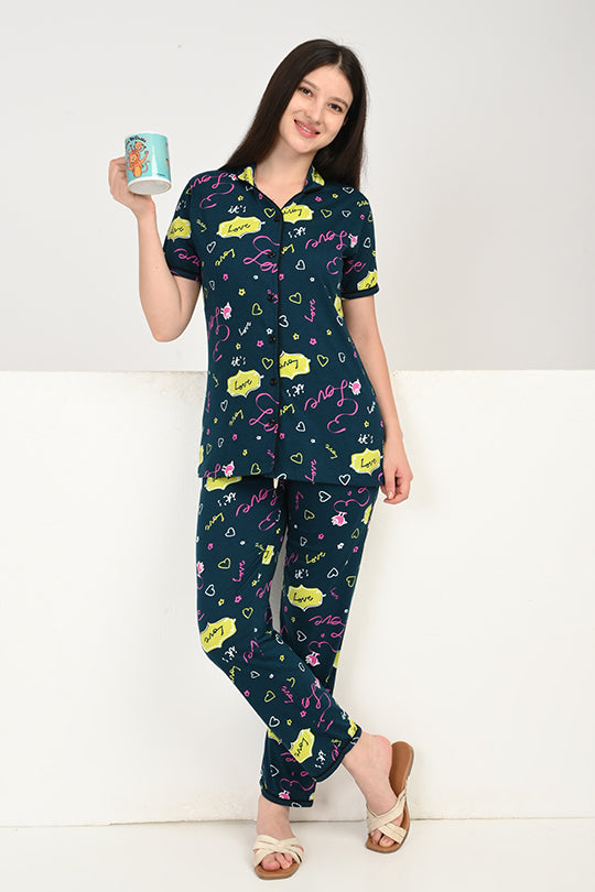 Anti Stain Cotton Dark Green Pyjama-V2 Set
