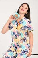 Anti Stain Cotton Leaf Pattern Pyjama-V2 Set