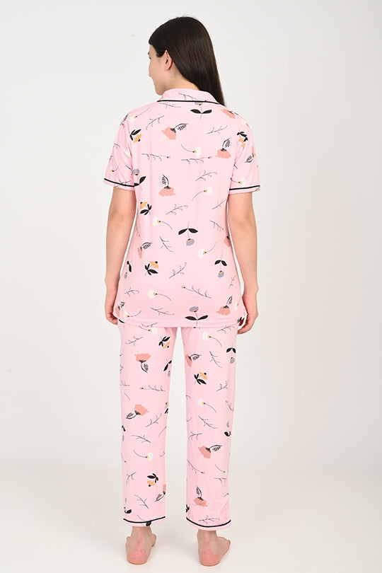 Anti Stain Cotton Flower Pattern Pyjama-V2 Set