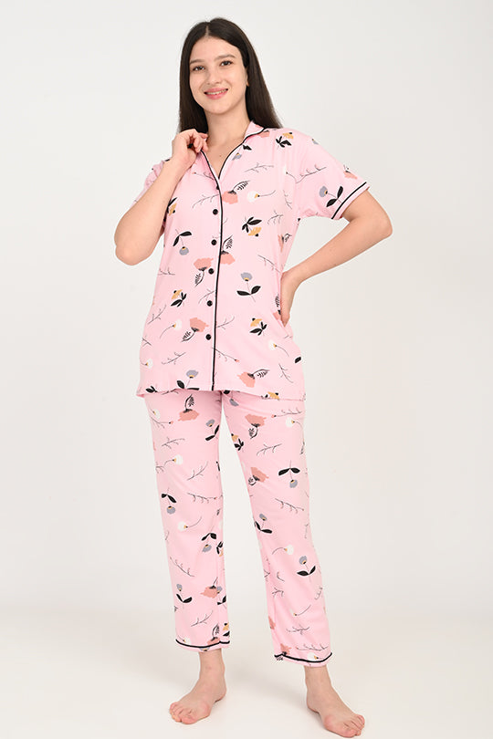 Anti Stain Cotton Flower Pattern Pyjama-V2 Set