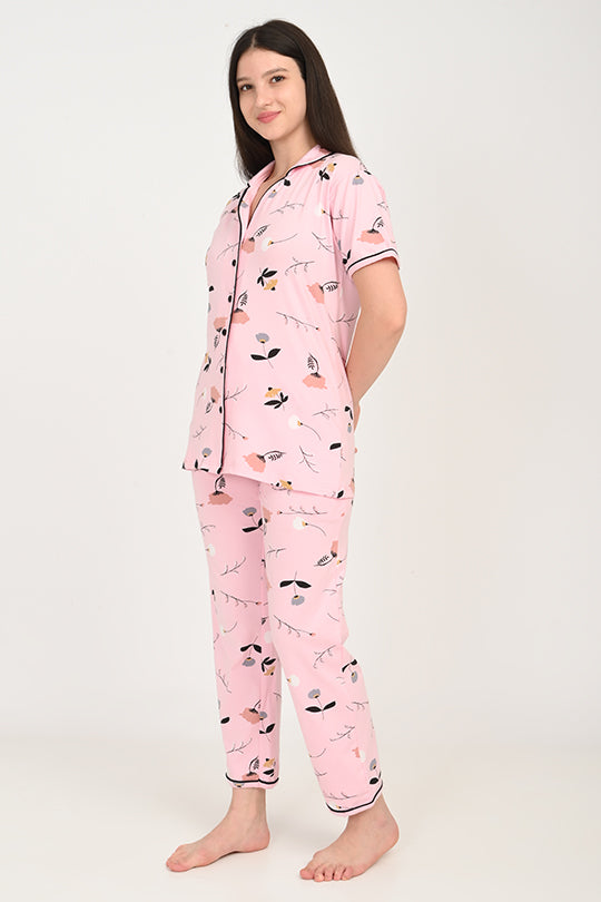 Anti Stain Cotton Flower Pattern Pyjama-V2 Set