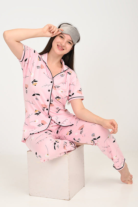 Anti Stain Cotton Flower Pattern Pyjama-V2 Set