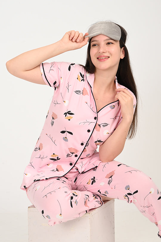Anti Stain Cotton Flower Pattern Pyjama-V2 Set