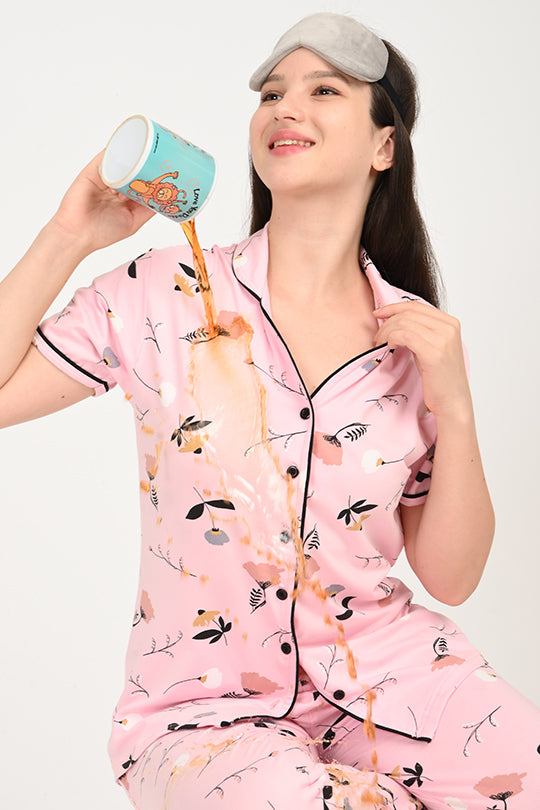 Anti Stain Cotton Flower Pattern Pyjama-V2 Set