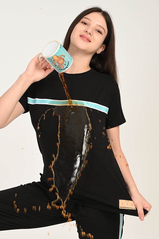 Anti Stain Cotton Black Pyjama Set