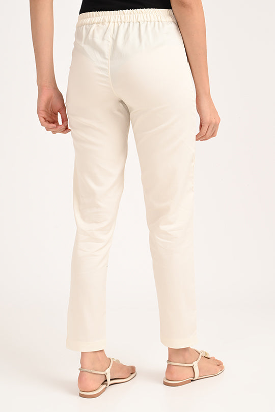 Stain Proof Cream Cotton Lycra Pant