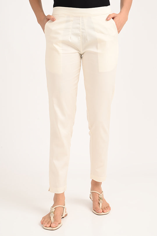 Stain Proof Cream Cotton Lycra Pant