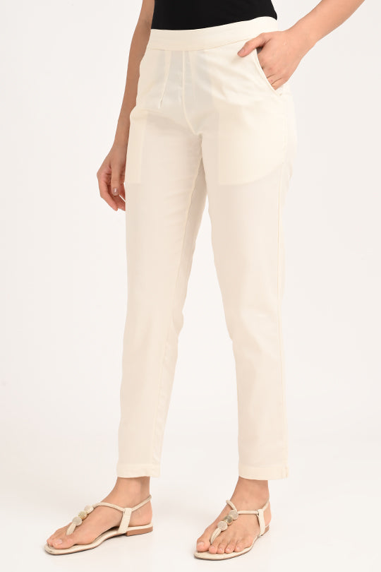 Stain Proof Cream Cotton Lycra Pant