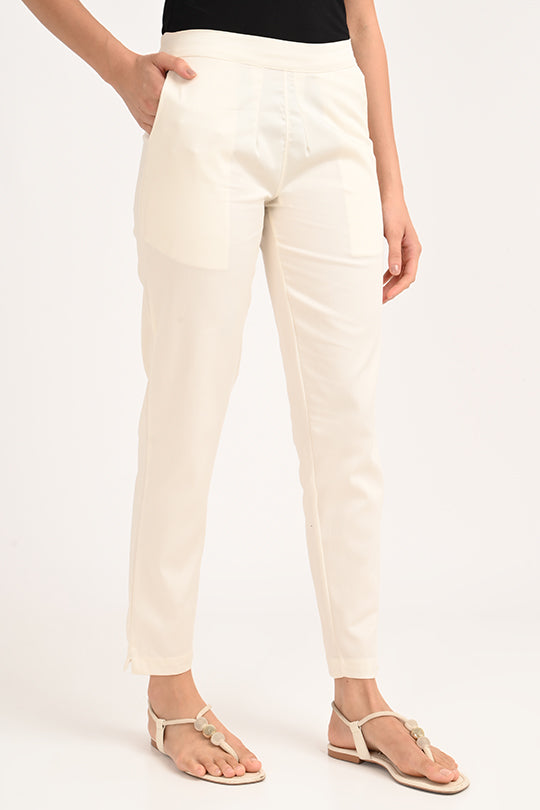 Stain Proof Cream Cotton Lycra Pant