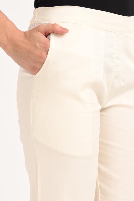 Stain Proof Cream Cotton Lycra Pant