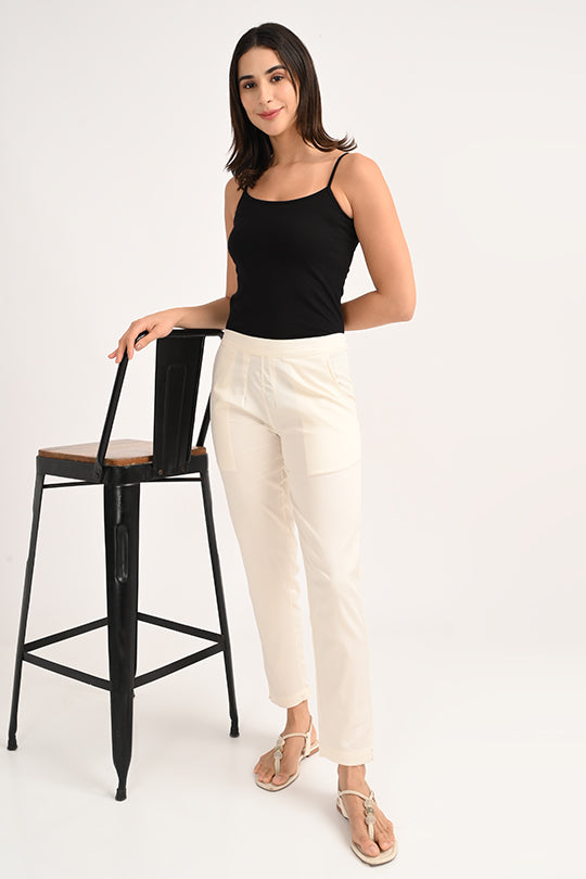 Stain Proof Cream Cotton Lycra Pant
