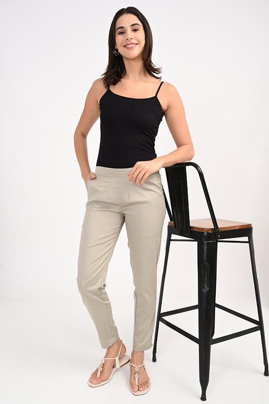 Stain Proof Light Grey Cotton Lycra Pant