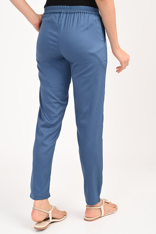 Stain Proof Indigo Blue Cotton Lycra Pant