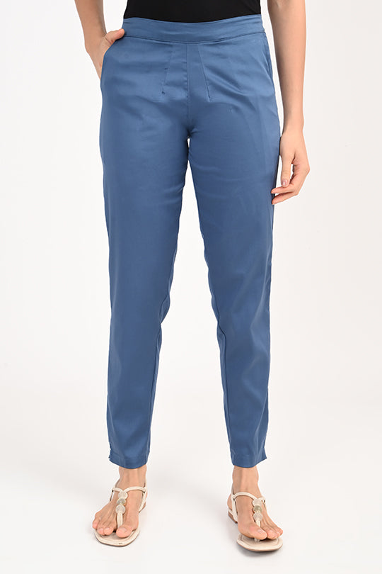 Stain Proof Indigo Blue Cotton Lycra Pant