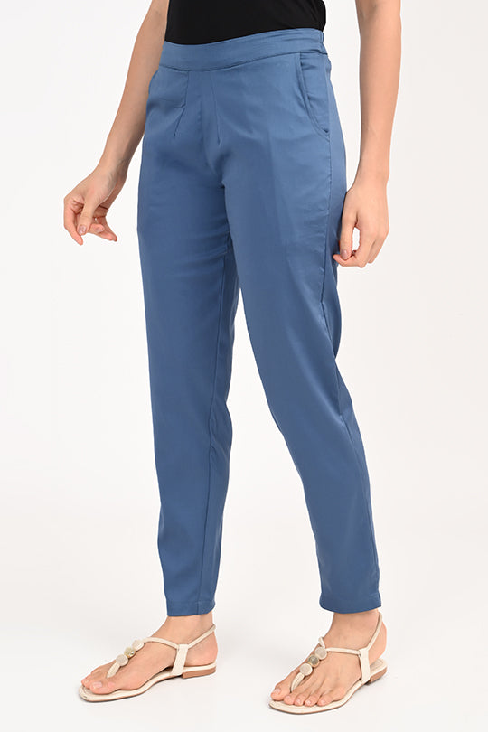 Stain Proof Indigo Blue Cotton Lycra Pant