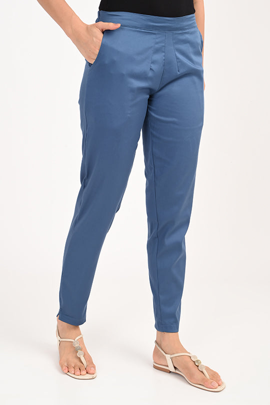 Stain Proof Indigo Blue Cotton Lycra Pant