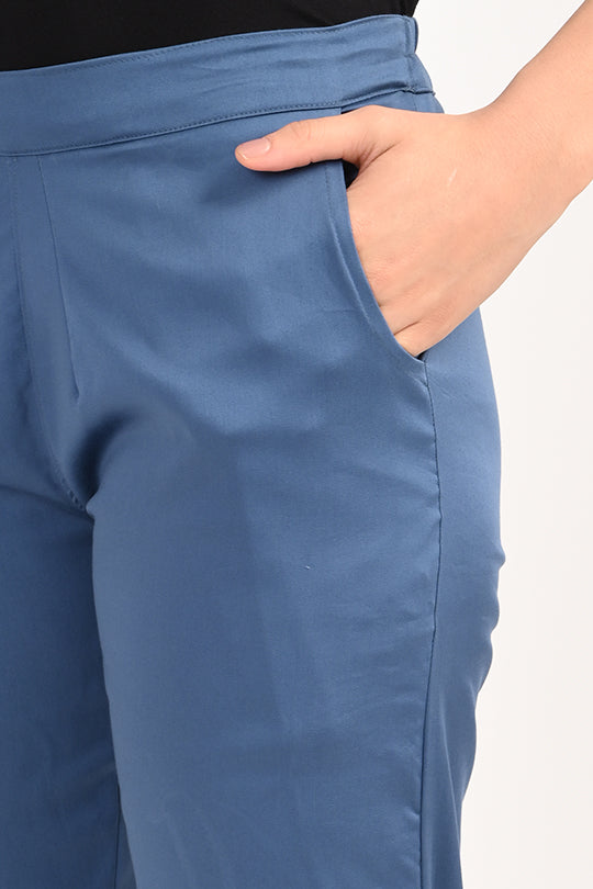 Stain Proof Indigo Blue Cotton Lycra Pant