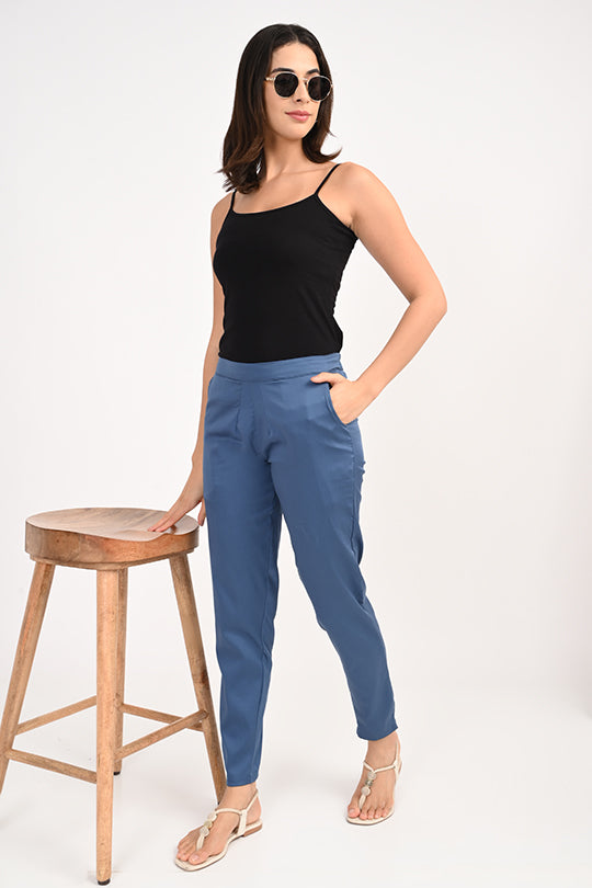 Stain Proof Indigo Blue Cotton Lycra Pant