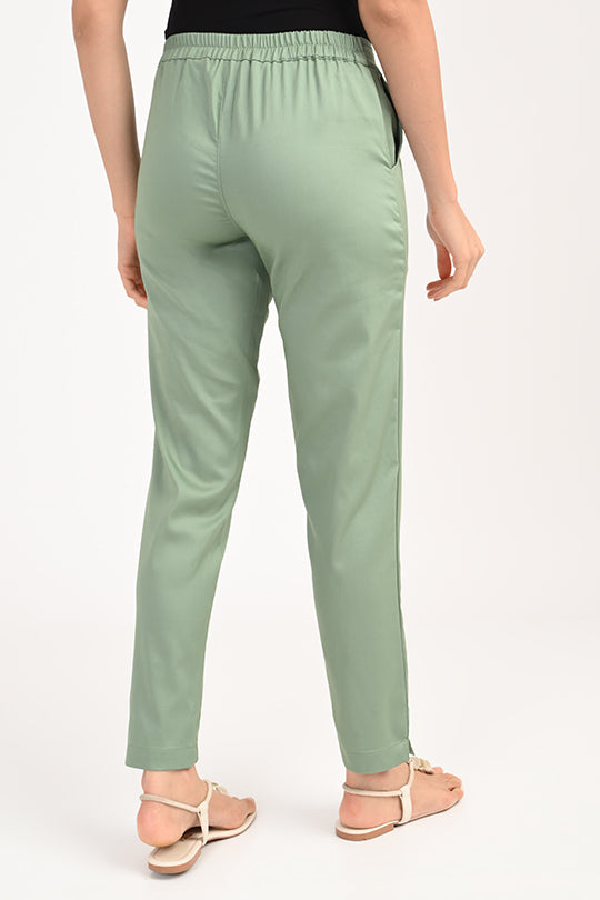 Stain Proof  Sage Green Cotton Lycra Pant
