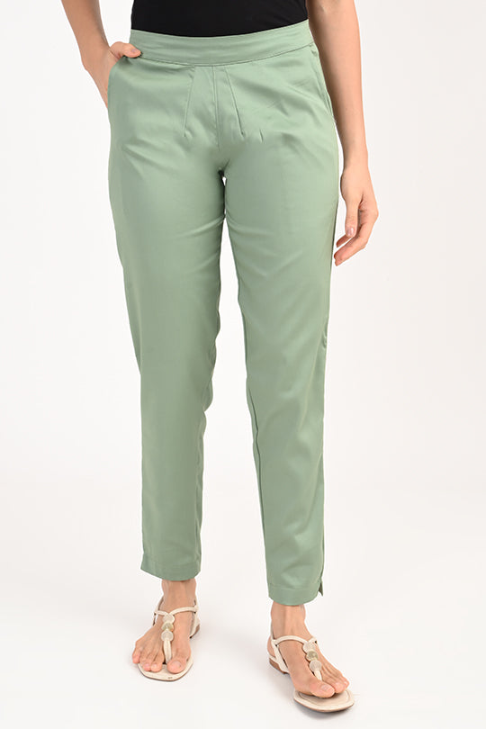 Stain Proof  Sage Green Cotton Lycra Pant