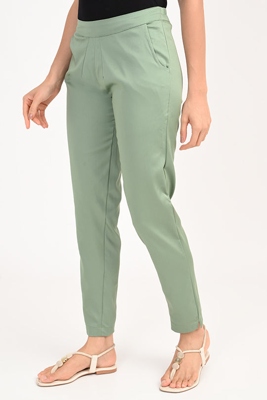 Stain Proof  Sage Green Cotton Lycra Pant