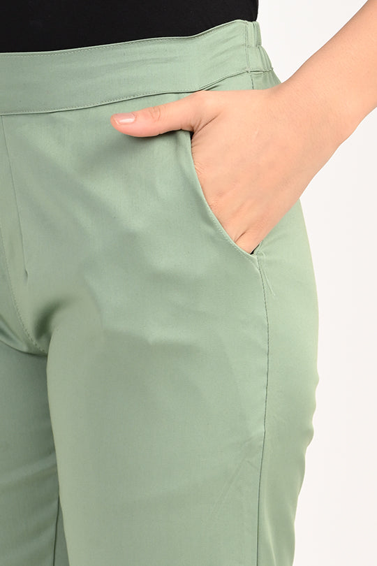 Stain Proof  Sage Green Cotton Lycra Pant