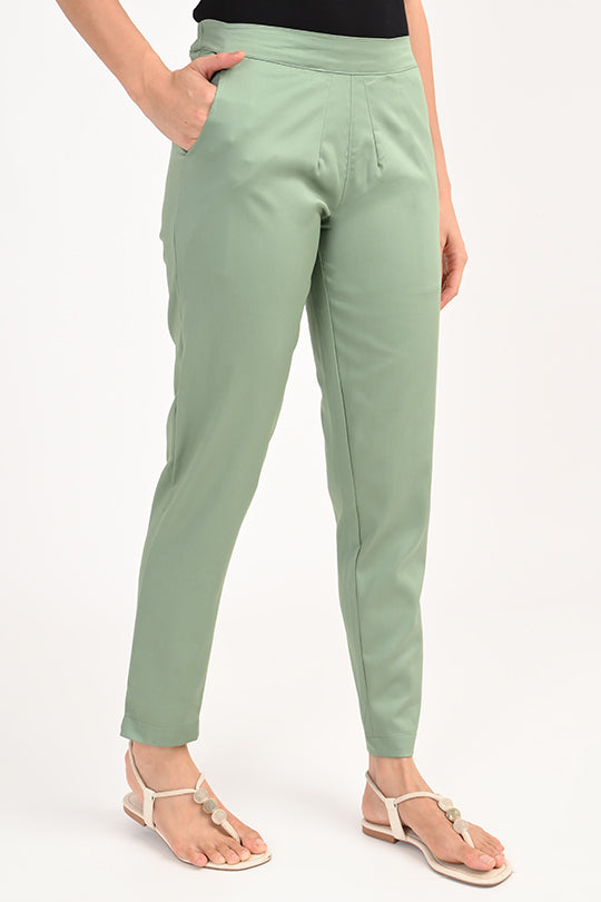 Stain Proof  Sage Green Cotton Lycra Pant