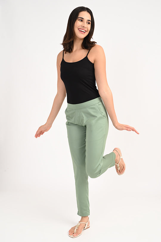 Stain Proof  Sage Green Cotton Lycra Pant