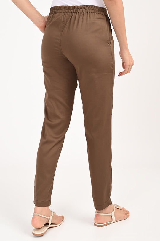 Stain Proof Brown Cotton Lycra Pant