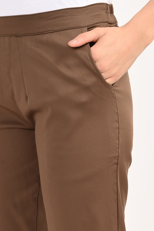 Stain Proof Brown Cotton Lycra Pant