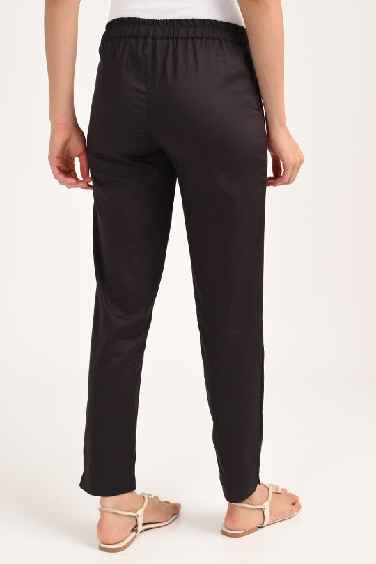 Stain Proof Black Cotton Lycra Pant