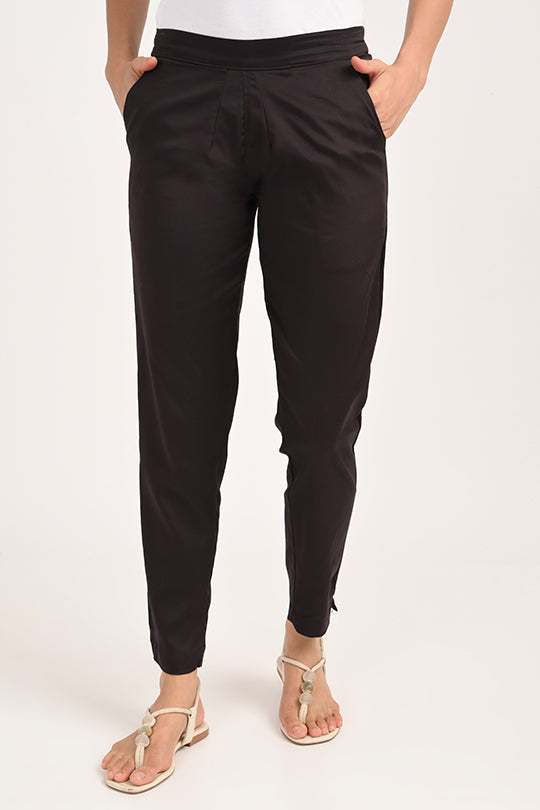 Stain Proof Black Cotton Lycra Pant