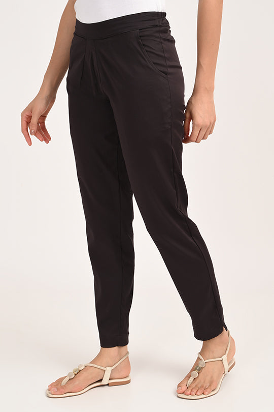Stain Proof Black Cotton Lycra Pant