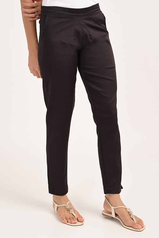 Stain Proof Black Cotton Lycra Pant