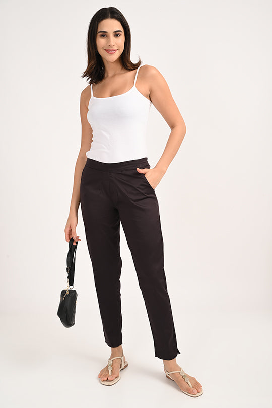 Stain Proof Black Cotton Lycra Pant