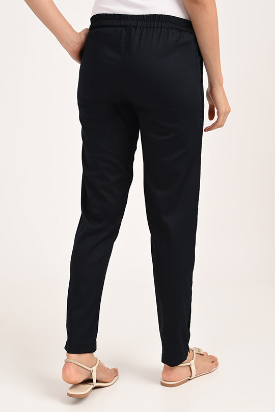 Stain Proof Navy Blue Cotton Lycra Pant