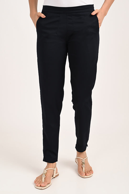 Stain Proof Navy Blue Cotton Lycra Pant