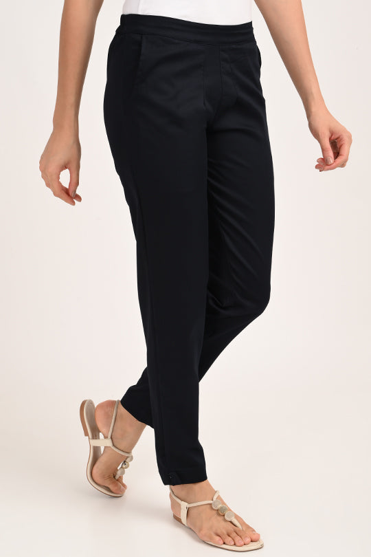 Stain Proof Navy Blue Cotton Lycra Pant