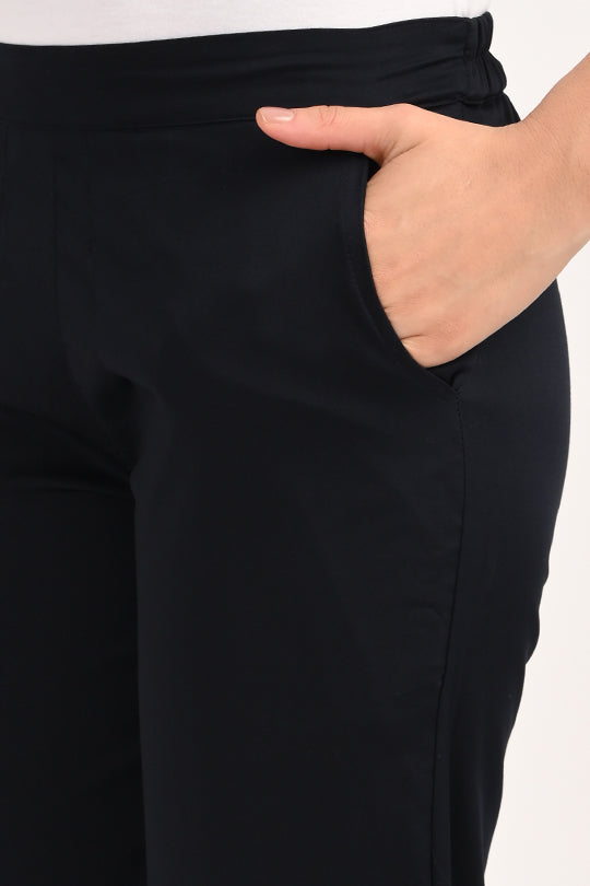 Stain Proof Navy Blue Cotton Lycra Pant