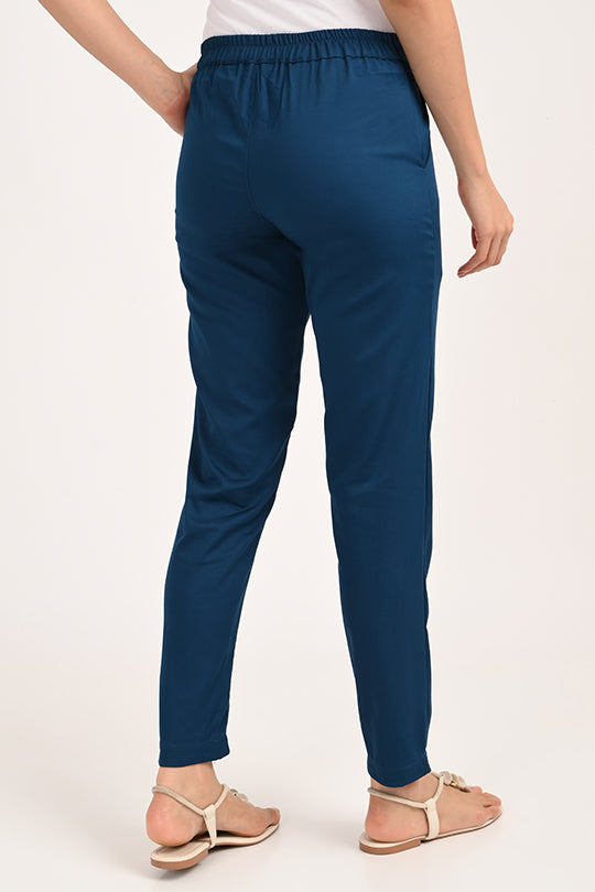 Stain Proof Blue Cotton Lycra Pant