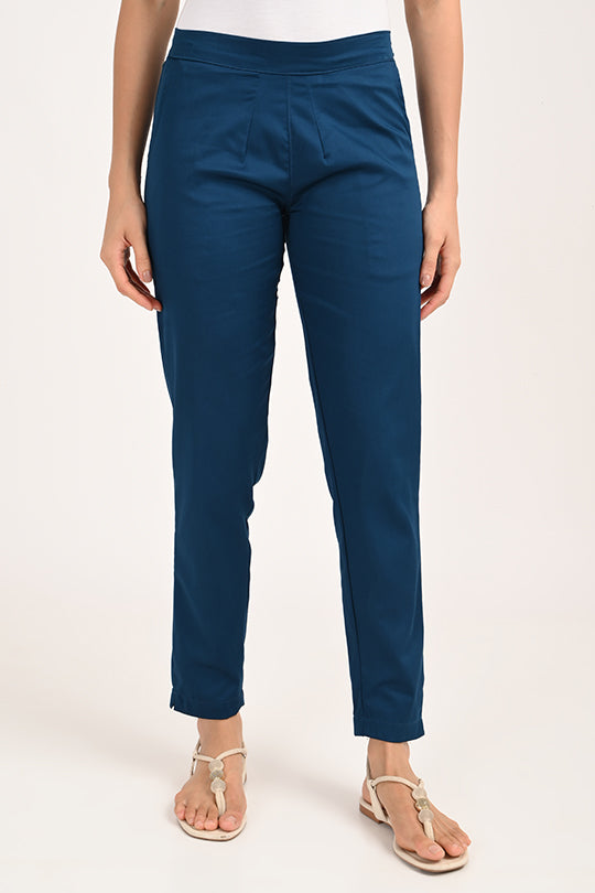 Stain Proof Blue Cotton Lycra Pant
