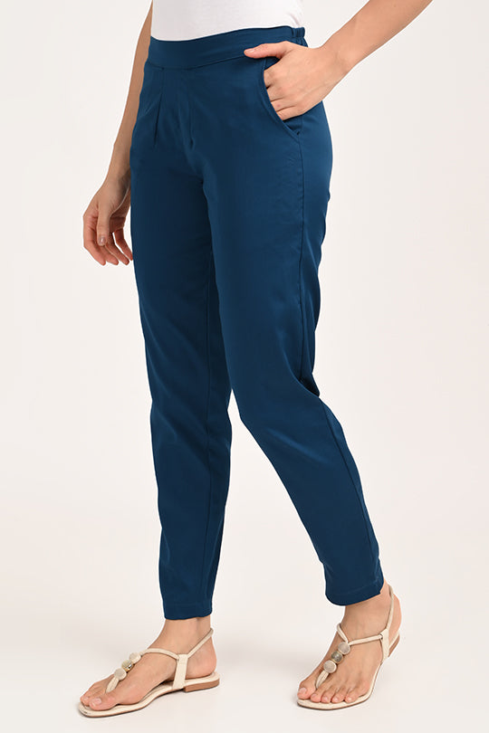 Stain Proof Blue Cotton Lycra Pant